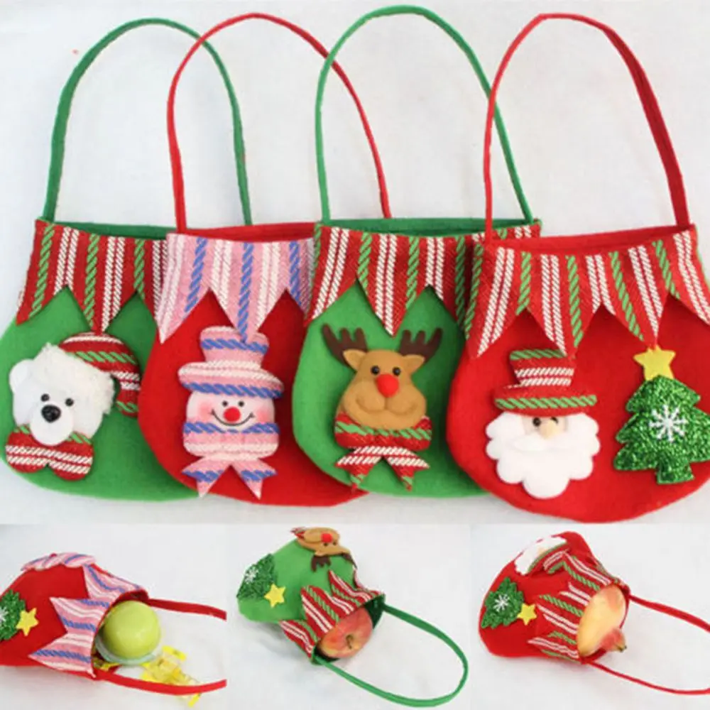 

Christmas Candy Bag Non-Woven Fabrics Apple Bag Christmas Tree Decoration Santa Claus Gift Bag For Kids Xmas Parties Supplies
