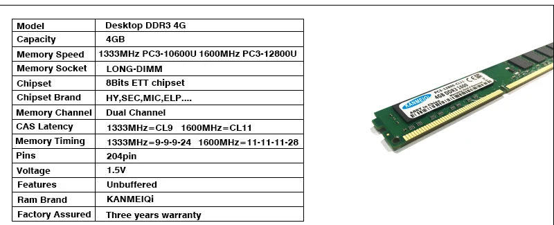 KANMEIQi ram ddr3 8GB(2pcsX4GB) 1333/1600MHz PC3 Desktop Memory 240pin 1.5V New dimm