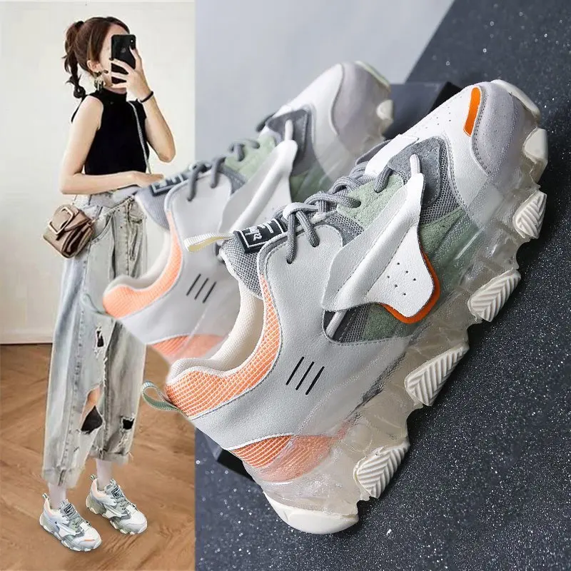

2020 women's autumn new thick increased transparent crystal bottom sneakers casual breathable wear running fashion shoes