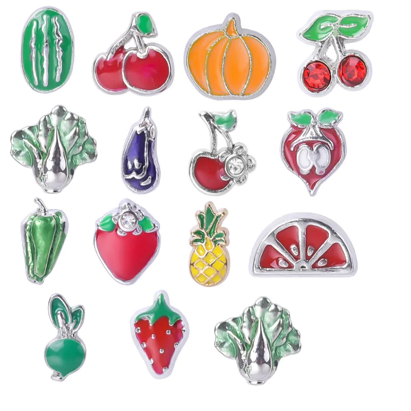 

20Pcs Vegetables Pumpkin Pepper Eggplant Floating Charms Diy Fruit Strawberry Watermelon Pendant Fit Locket Necklaces Jewelry