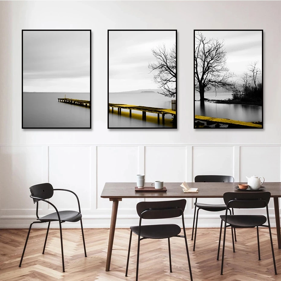 

Картина на холсте со спокойным озером, мостом, деревом, абстрактным рисунком, для гостиной, спальни, кафе, Настенная картина в интернет-скандинавском стиле