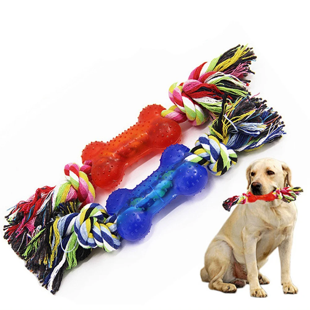 

Dog Chew Toy Durable Rubber Bone Braided Cotton Rope Knot Toy Pet Tooth Cleaning Puppy Molar Outdoor Training Playing Toys