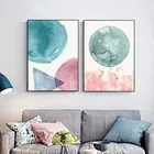 Абстрактная Акварельная розовая синяя Картина на холсте постер Скандинавская популярная настенная живопись ткань для детской комнаты домашнее украшение живопись