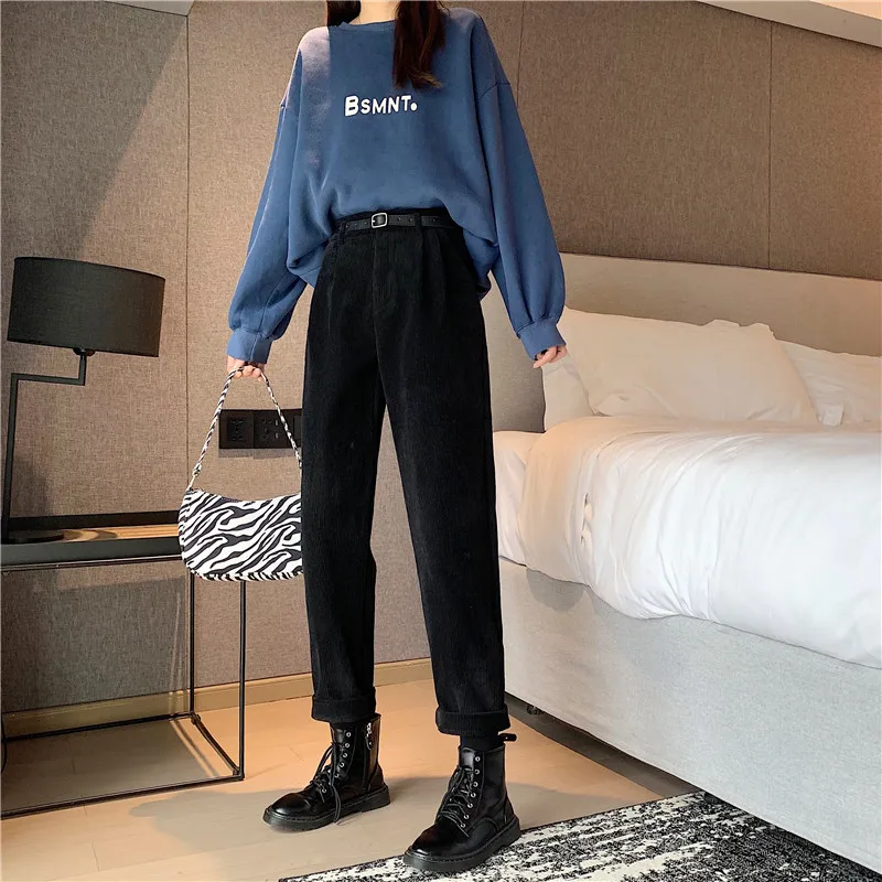 

KUSAHIKI Korean Causal Women Pants Belt High Waist Elegant Ankle Trousers Spring 2021 New Straight Pants Mujer Pantalones 6E598