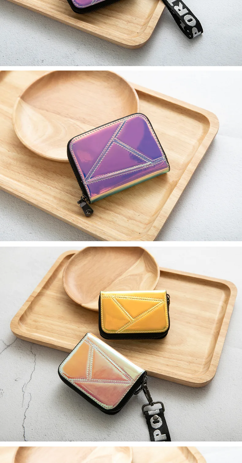 New Laser Card Holder Bag Women Card Wallet Girl Multi-card Card Holder Zipper Coin Purse Lanyard Holographic Wallet Women Purse