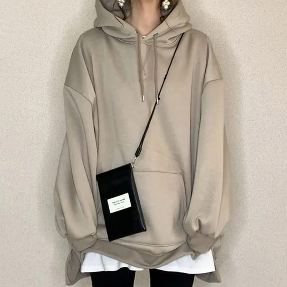 

Women's Hoodie Spring And Autumn Fashion Lazy Style Pure Color Hoodie New Japanese Loose Round Neck Long Sleeve Casual Top