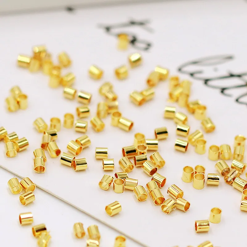 

100pcs 2.2mm real Gold plated Copper Tube Crimp End Beads Stopper Spacer Beads For Jewelry Making Findings Supplies Necklace