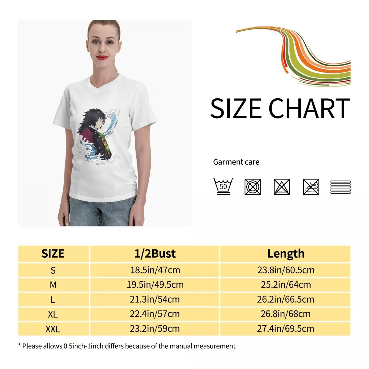 

Anime Fans Tomioka Giyuu 5 woman's shirts Soft and comfortable V-neck T-shirt with short sleeves