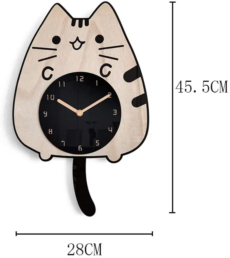 

Cartoon Swing Wood Wall Clock Modern Glass Living Room Cat Creative Silent Swing Wall Clocks Home Decor Duvar Saati Clock Gift