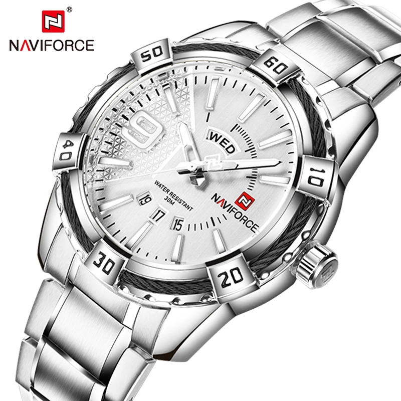 NAVIFORCE Роскошные Брендовые мужские Модные Спортивные кварцевые наручные часы военные полностью стальные водонепроницаемые часы с датой золотые часы Подарки для мужчин