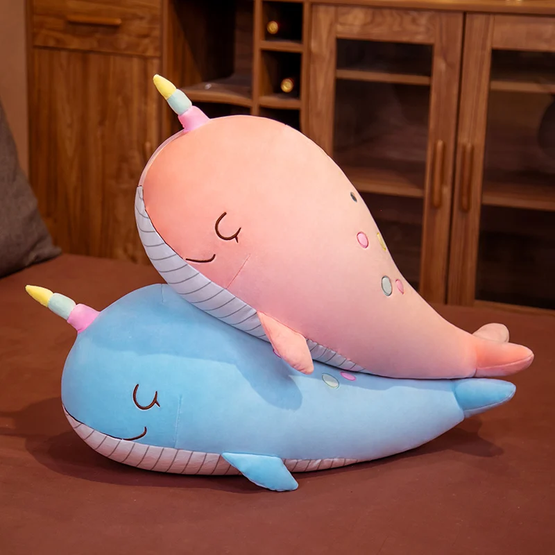 

60-100 см милый мультяшный КИТ, плюшевая игрушка, кавайный нарвальный дельфин, кукла, мягкая морская Подушка-животное, подарок на день рождения...
