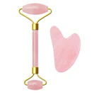 Нефритовый роликовый камень, массажер для подтяжки лица кристалл, роликовый лицевой массаж, натуральный розовый кварц, инструмент для красоты кожи, подарок для девочек