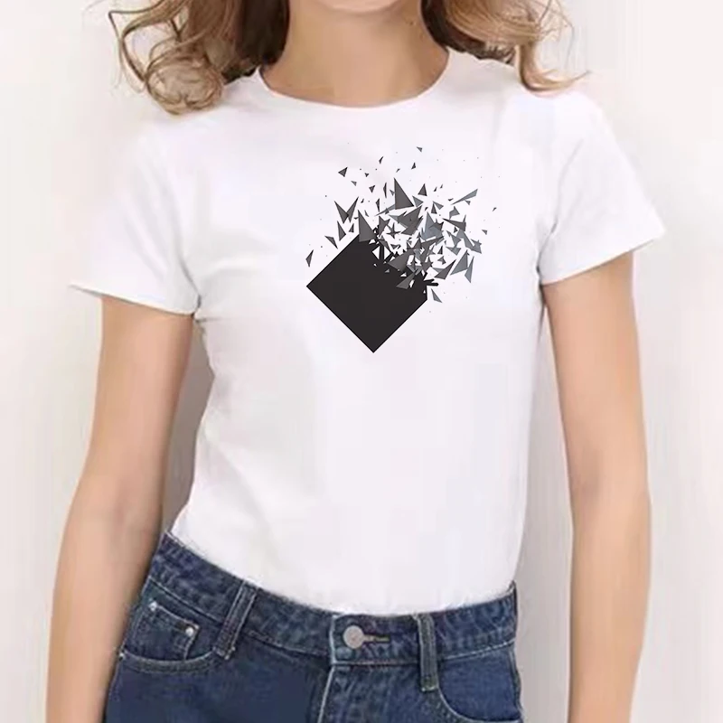 2021 недорогая футболка с геометрическим принтом и круглым вырезом повседневная