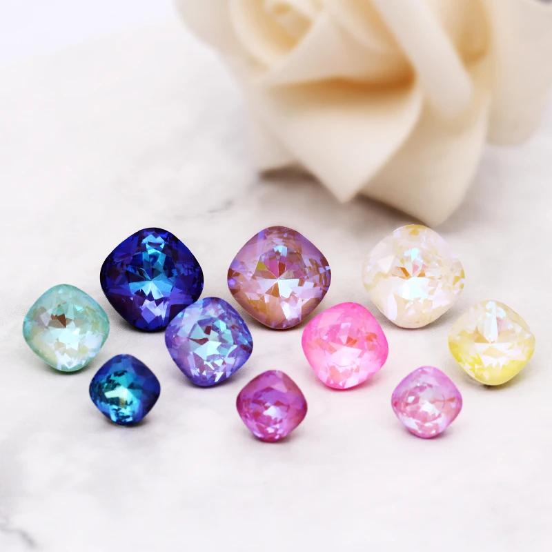 

8/10/12mm Square Rhinestones Colorful Crystal Self Adhensive Sticker Fancy Stone Crafts Charms Gemstone Crystal For Handmade