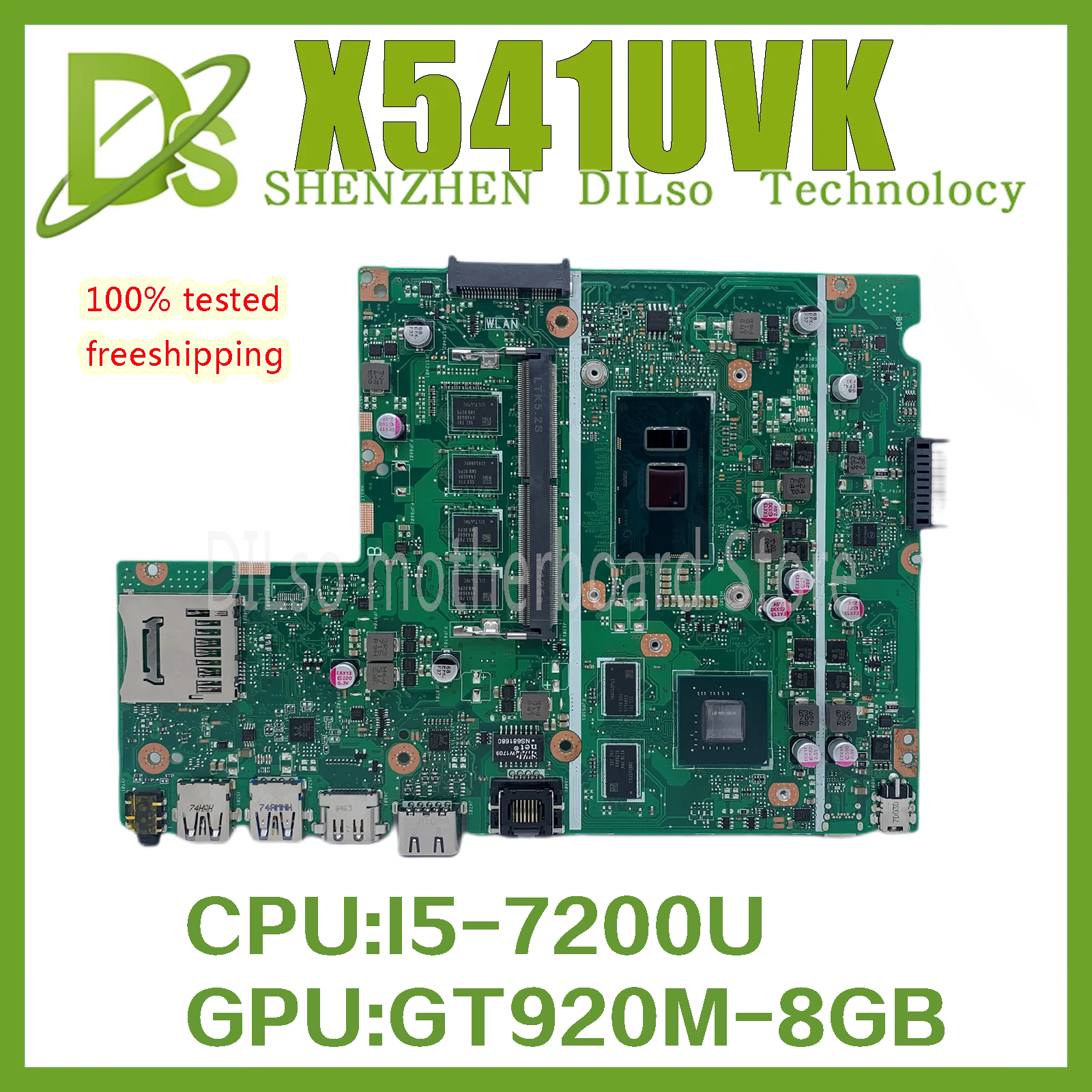 

X541UV original mainboard for ASUS X541U X541UJ X541UV X541UVK with 8GB-RAM I5-7200U GPU 920MX Laptop motherboard 100% work