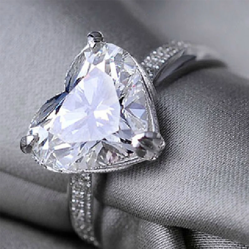 Серебряное кольцо с 3 каратами AAA циркон для женщин Свадебная мода сердце стиль кольца ювелирные изделия 7 8 9 10 LSR048