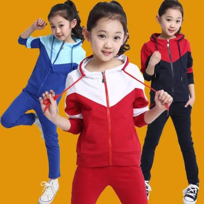 

Детский спортивный костюм для мальчиков и девочек, осенний комплект из двух предметов: кофта на молнии и штаны, повседневный спортивный кос...