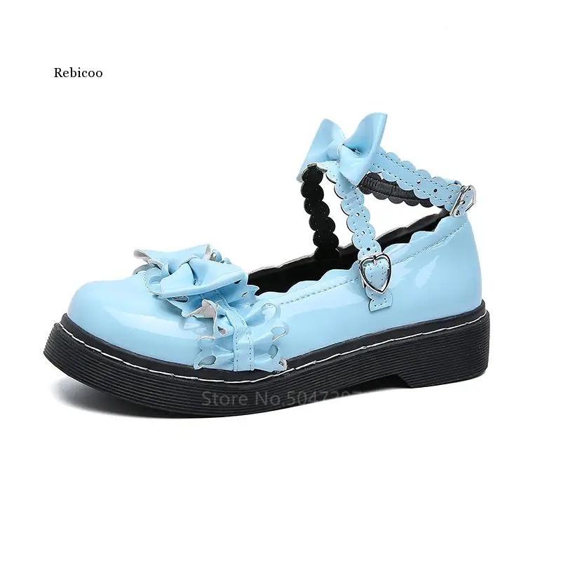 

Lolita Shoes Japanese Style Kawaii Girls 4 colors Bow-knot College Student JK Uniform Lovelive PU Leather Women Shoes Streetwear