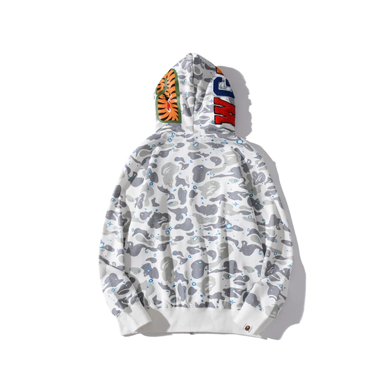 

Shark Head Luminous Starry Double Hooded Sweatshirt Black&White M~3XL