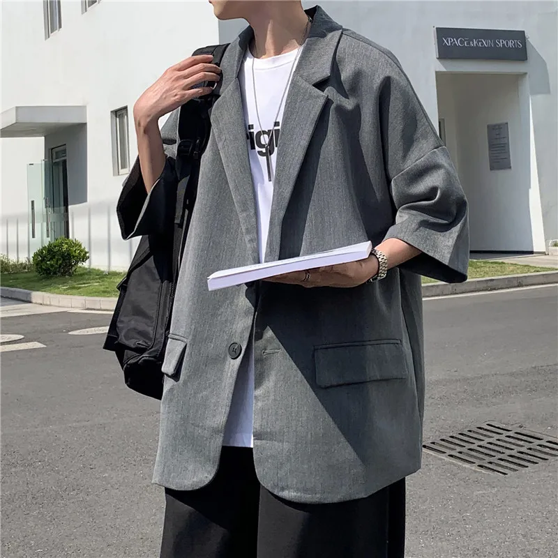 2021 Summer Autumn New Fashion Japanese Style Men's Comfortable Casual Blazers Long Single Breasted Half Sleeve | Мужская одежда