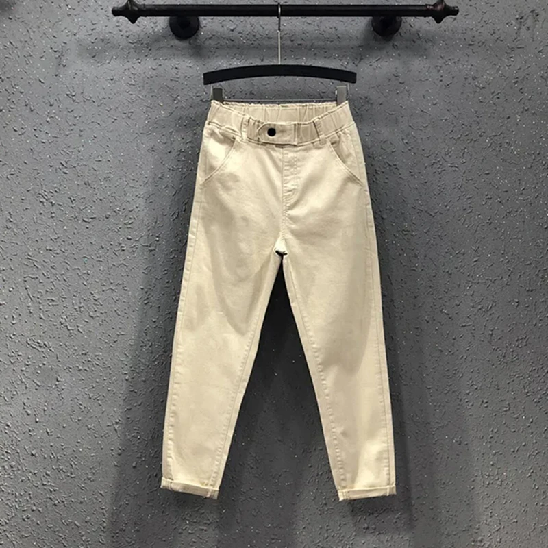 

Летние женские Бежевые Белые шаровары, женские повседневные хлопковые джинсовые штаны с эластичной резинкой на талии размера плюс, желтые ...