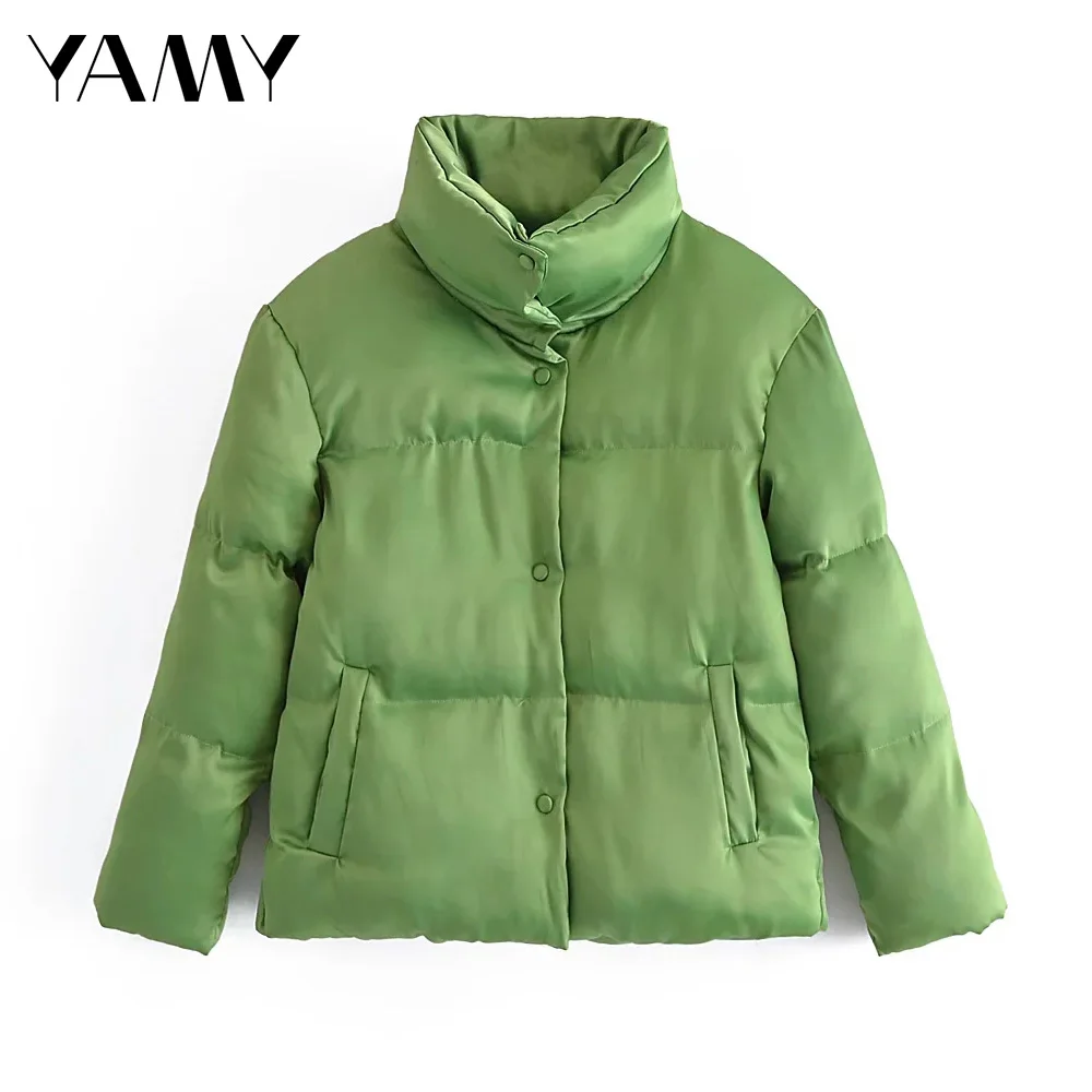 

Женская зимняя куртка-пуховик YAMYi, ярко-зеленая утепленная куртка с воротником-стойкой и пуговицами, Корейская верхняя одежда, Y2K