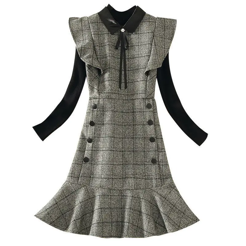 

Large Size Women 's Clothing 2020 Autumn and Winter Fishtail Skirt Suit Fashion Knitwear Base + Fishtail Skirt Two - Piece Dress