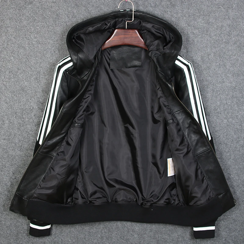 Nice Hodded Man's Sheepskin Coats Leather Jackets Personality Oversized Men's Real Jacket Streetwear XXXXXL A775 | Мужская