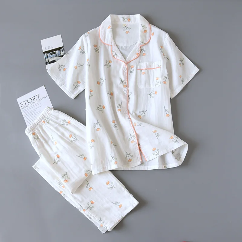

KISBINI Thin Women Homewear Summer Short Sleeves Pants Women's Pyjamas Set Flower Printed Female Sleepwear Pjs Lady Pajamas Set