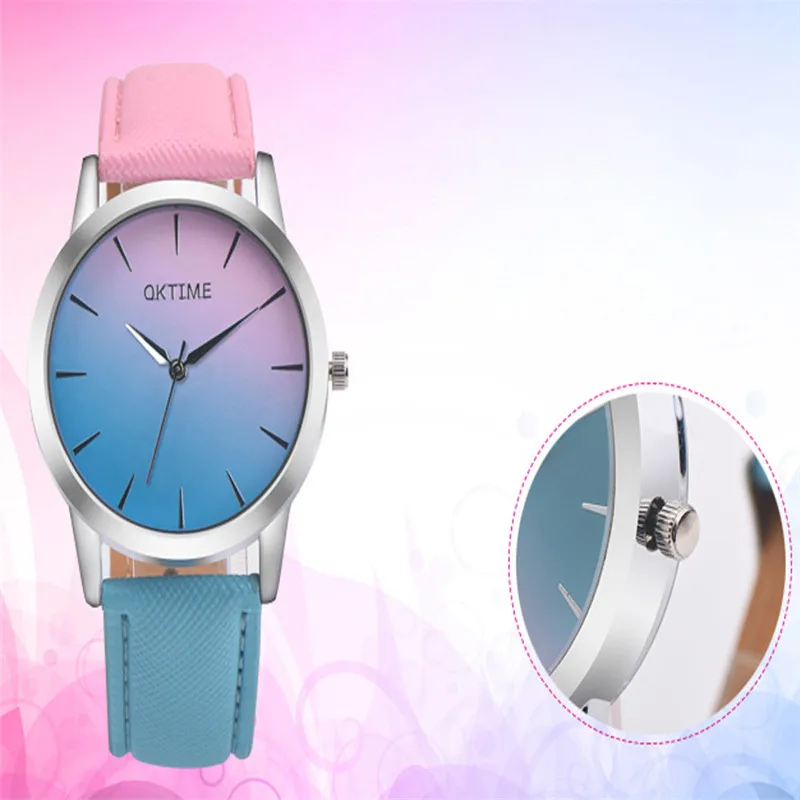 

Vogue Fashion Retro Rainbow Design Leather Band Analog Alloy Quartz Wrist Watch Women Watches Bayan Kol Saati WholePop