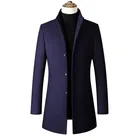 Мужское шерстяное пальто с воротником-стойкой, утепленное деловое пальто большого размера с длинным рукавом, Осень-зима