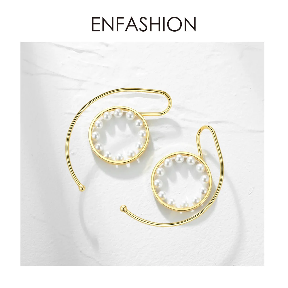 ENFASHION жемчужные круглые серьги-каффы на клипсах для женщин, массивные золотые серьги-каффы, серьги без пирсинга, ювелирные изделия E191106