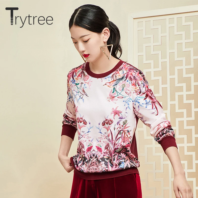 Trytree 2019 осенне зимняя женская толстовка Повседневный пуловер с круглым вырезом