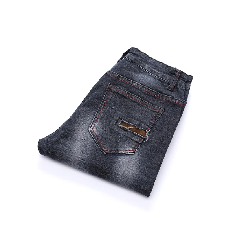 

New Jeans In Autumn And Winter Of 2021 Men's Holed Motorcycle Pants
