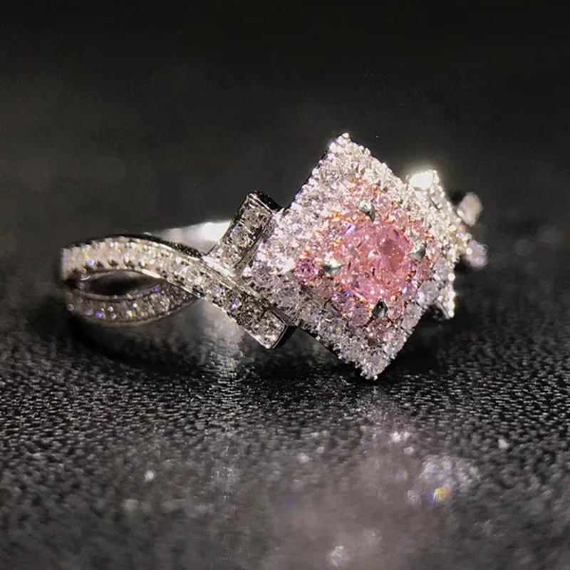 

Luxury Heart Ring For Women Female Cute Geometric Square Pink Zircon Finger Rings Romantic Birthday Jewelry Gift For Girlfriend