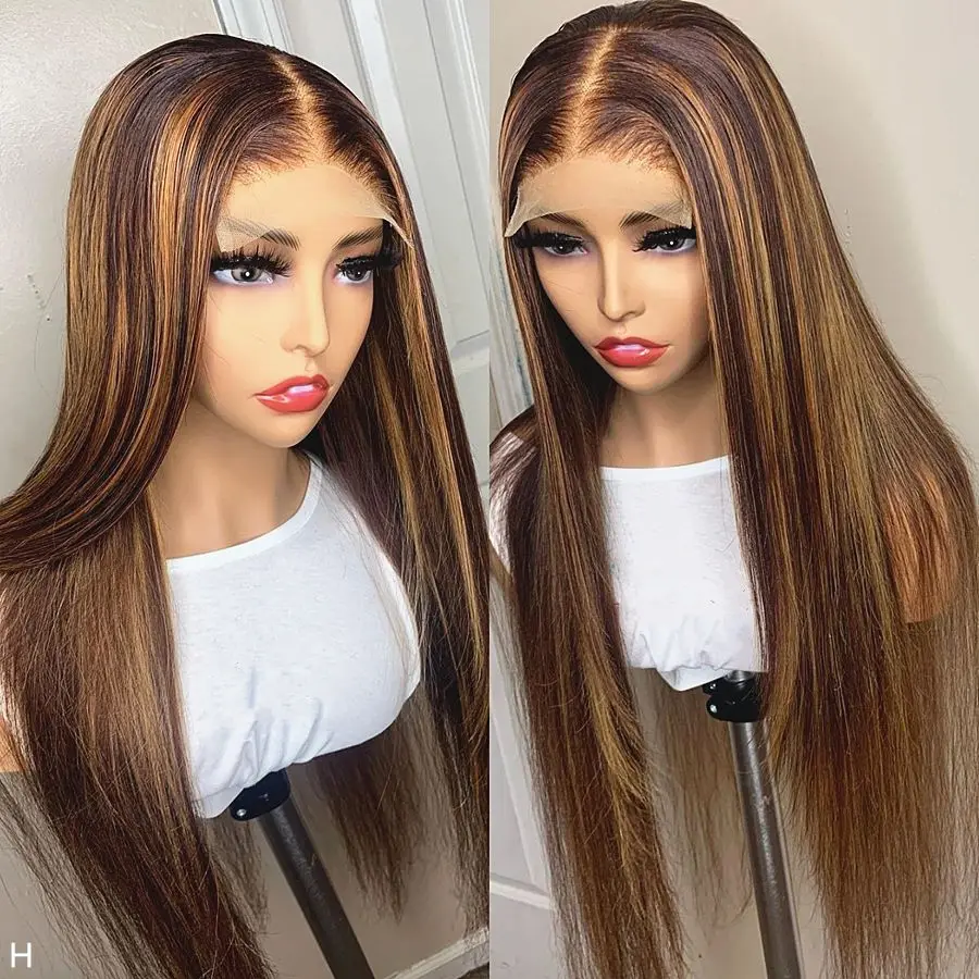 

Highlight 13X4 Lace Front Human Hair Wigs Pre plucked Straight Ombre Color Brazilian Remy Hair 4X4 Lace Closure Wigs For Women