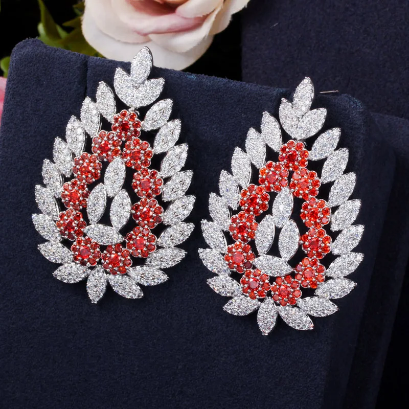 Серьги-подвески женские с белым и красным фианитом 4 шт. | Наборы украшений