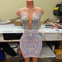 kadier novias women sexy mini prom dresses 2021 sheer neck sequin lace party club birthday gown vestido de fiesta