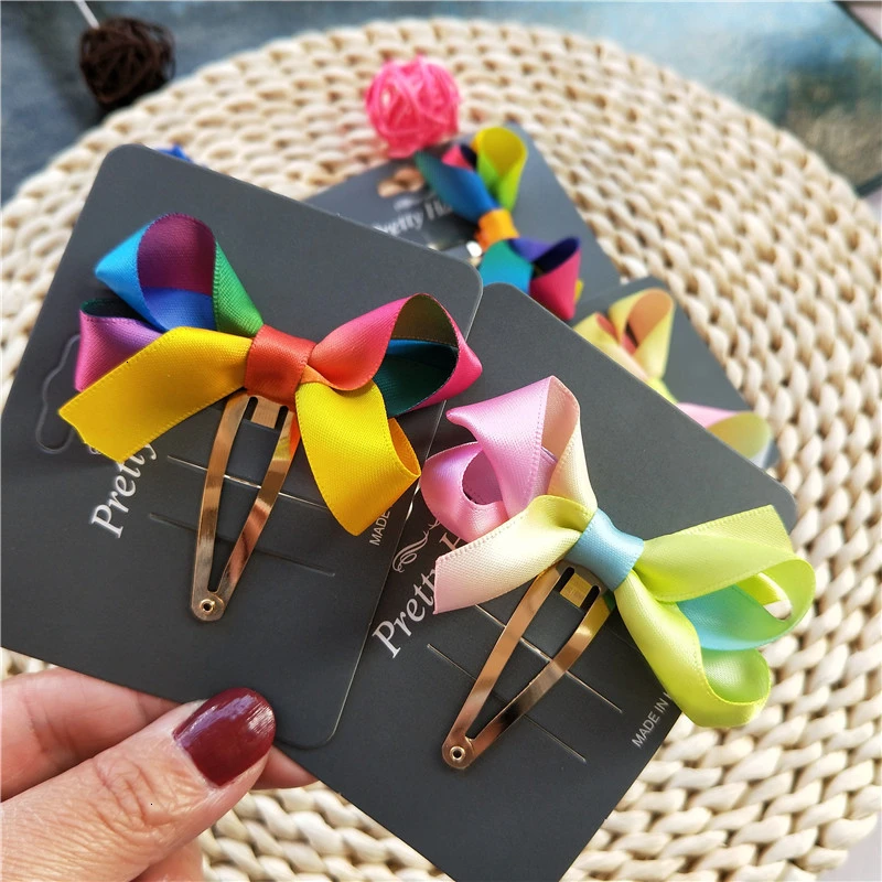 1 шт. новые милые Мультяшные радужные зажимы для волос с бантом заколки девочек