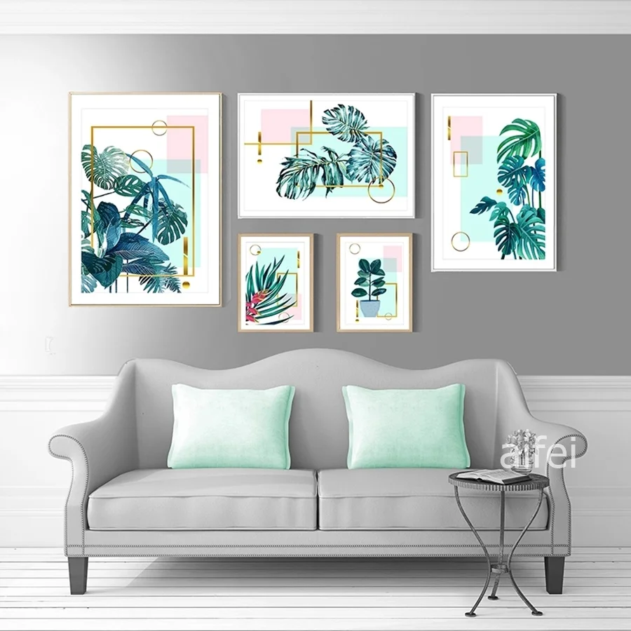 

Nordic Decoration Home Poster Watercolor Green Plant Decorative Canvas Paintings Wall Art Pictures for Living Room No And Prints