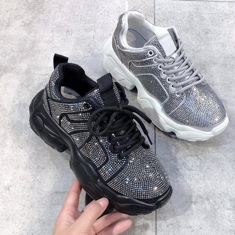 

Rhinestone Shoes Women Platform Sneakers Brand zapatos de mujer Crystals Ladies Chunky footware Thick Bottom Dad Sneakers Bling