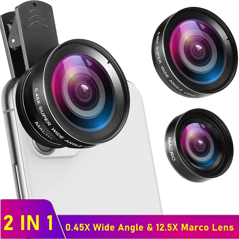 

Oney Mobile Phone Lens 0.45x Super Wide Angle 12.5x Macro HD Camera Lens For iPhone 12 11 8 7 6 XS Huawei Xiaomi Samsung s9 s7