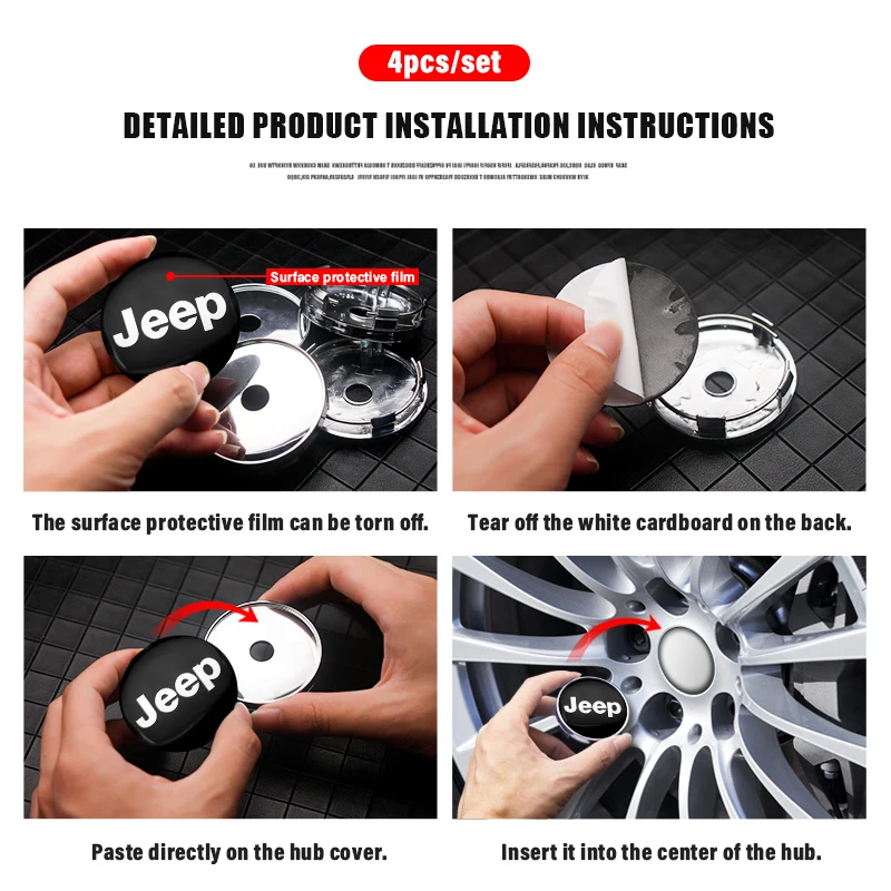 4pcs Car Logo Tire Center Hubcaps Auto Wheel Badge Hub Cover Sticker Accessories For Jeep Wrangler Renegade Compass Liberty JKU |