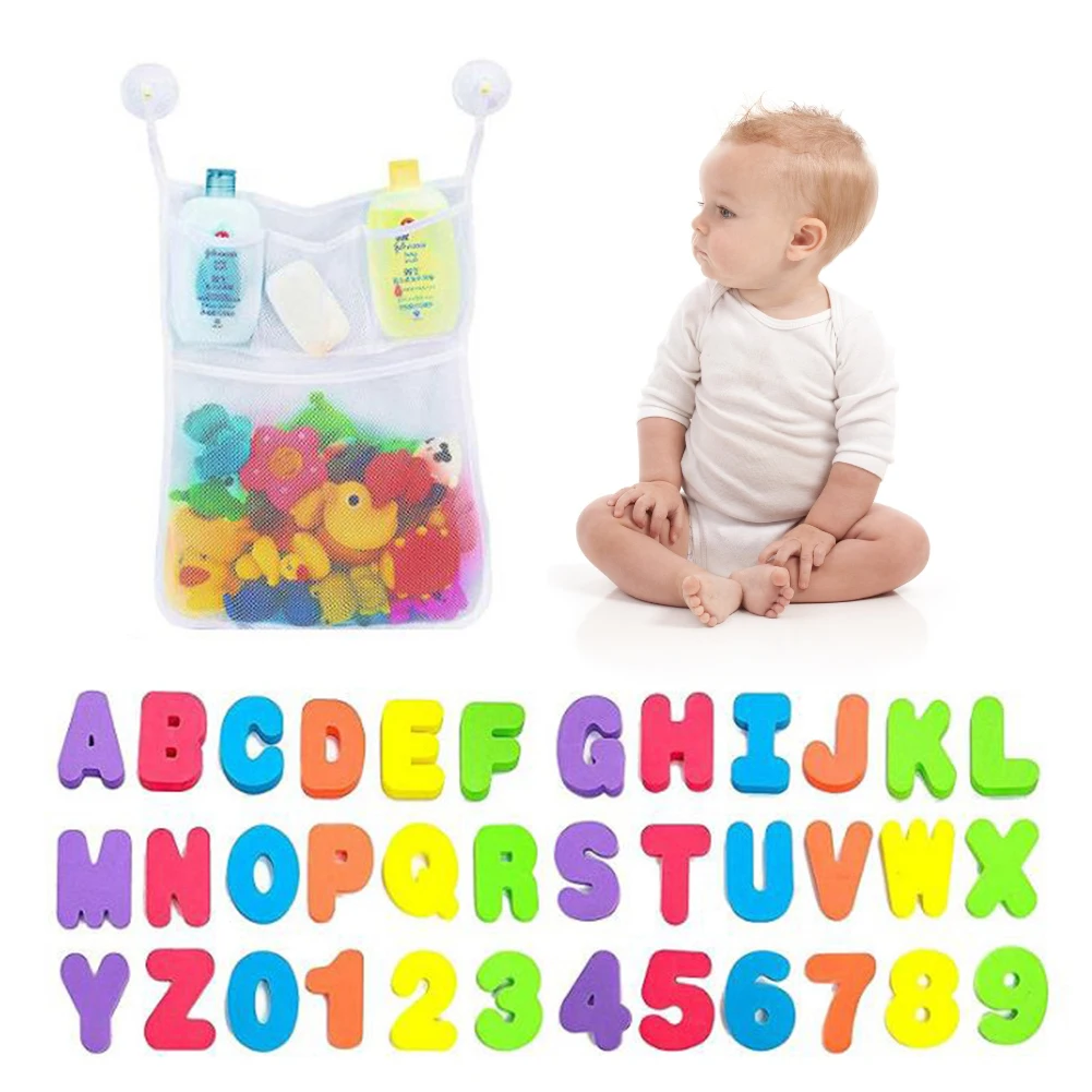 

Wall Sticker 36PCS/Set Foam Number Letter Bath Toy Set With Mesh Organizer Odorless Non-toxic Bathtub Early Education Toys