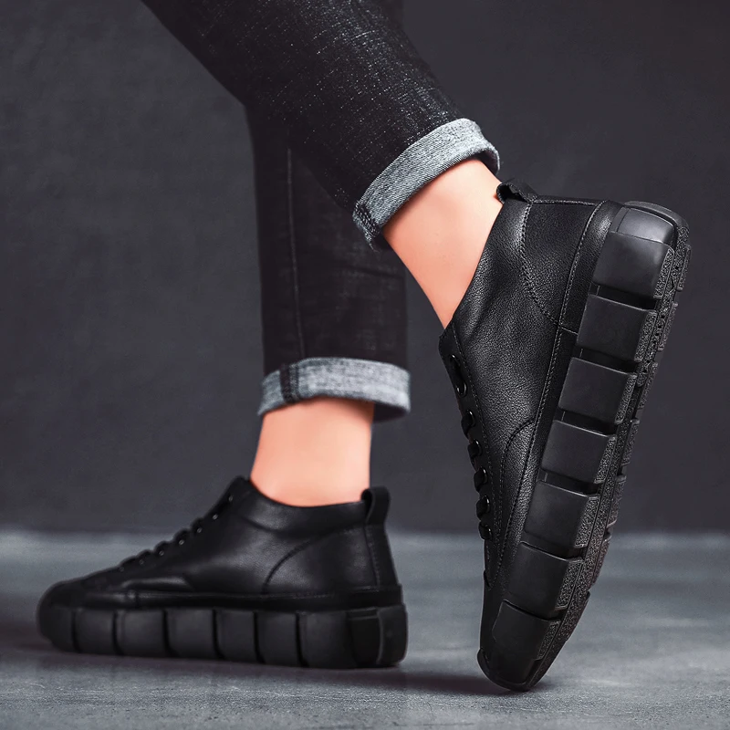 Vintage Men Shoes Breathable Mens Casual Genuine Leather Men's Sneakers Handmade Comfortable Lace-up Solid Walking | Обувь