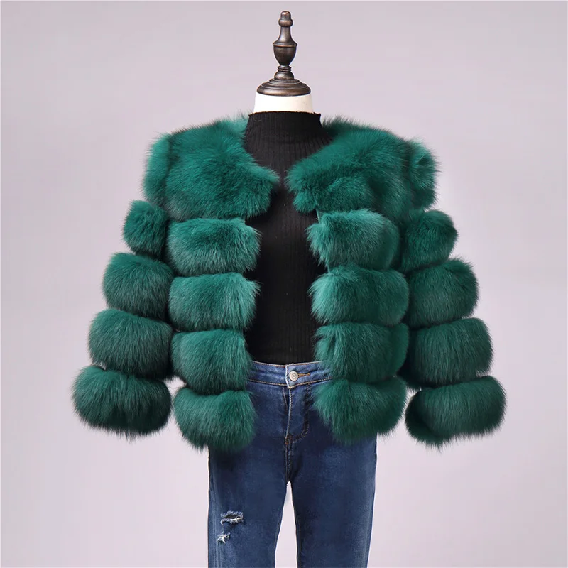 9 Dark Green Новейшая Мода натуральная женская теплая шуба из натурального Лисьего меха короткая зимняя меховая куртка верхняя одежда из натурального меха голубой лисы парка тонкая одежда - Цвет: 9 Dark Green
