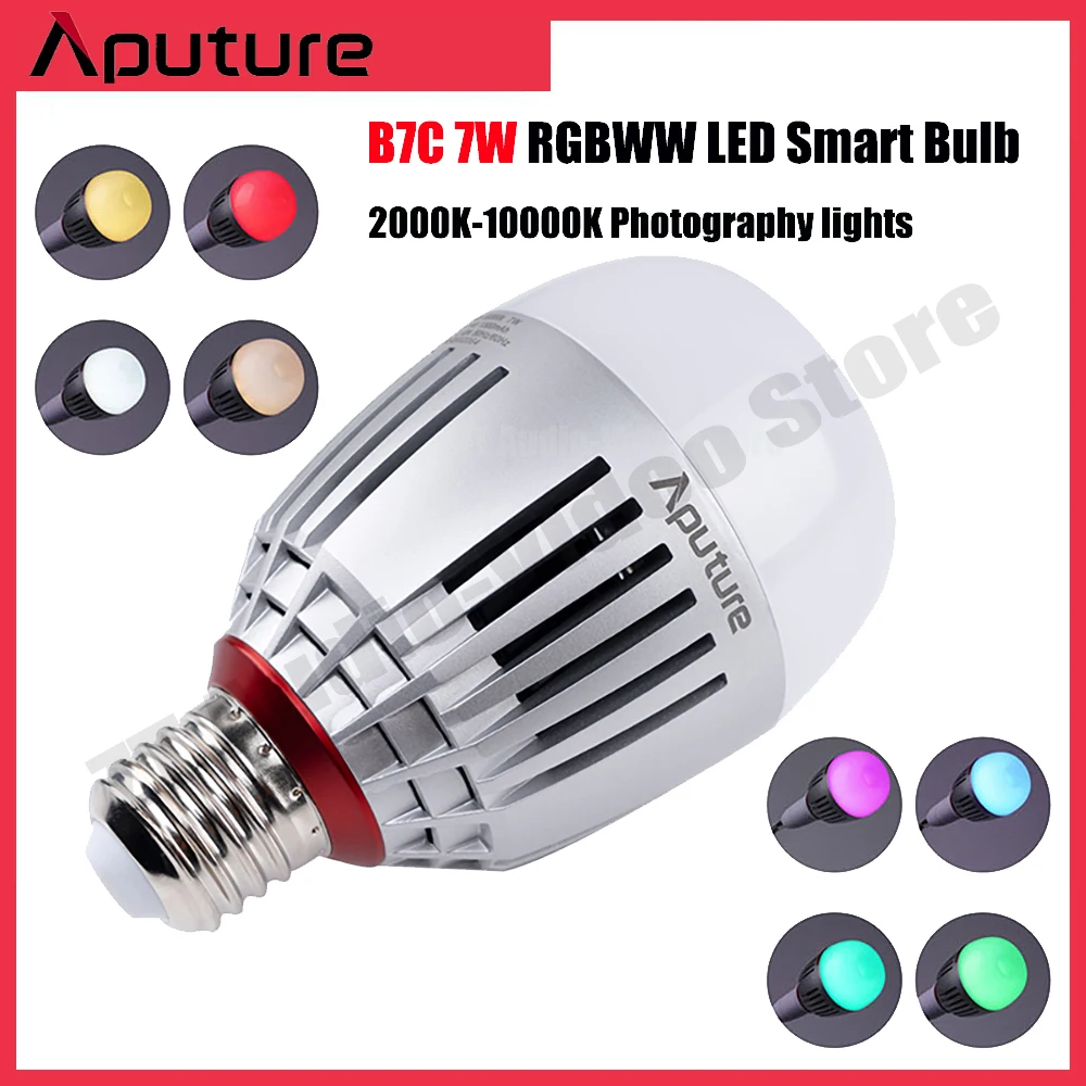 Aputure Accent B7C RGBWW LED Smart Bulb 7W CRI 2000K-10000K Adjustable 0-100% Stepless Dimming App Control Photography lights