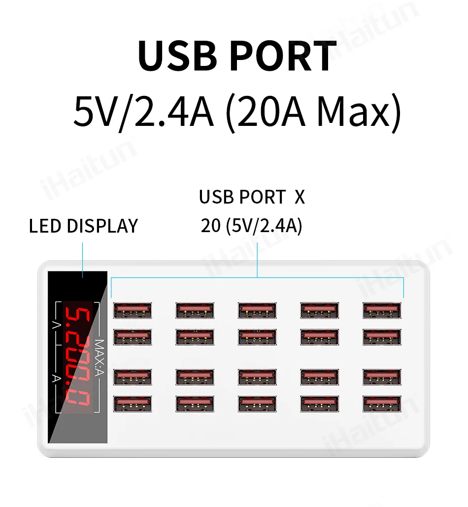 IHaitun 100 Вт 20A USB зарядное устройство светодиодный дисплей Быстрая мульти док-станция мощный Настольный быстрый адаптер для iPhone 11 Pro Max мобильный телефон