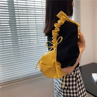 solid pleated womens bags bow strap underaem cloud bag soft pu leather shoulder bags for girls luxury designer handbag 2021 new