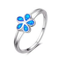 exquisite flower ring simple blue imitation fire opal ring for women accessories jewelry party gift